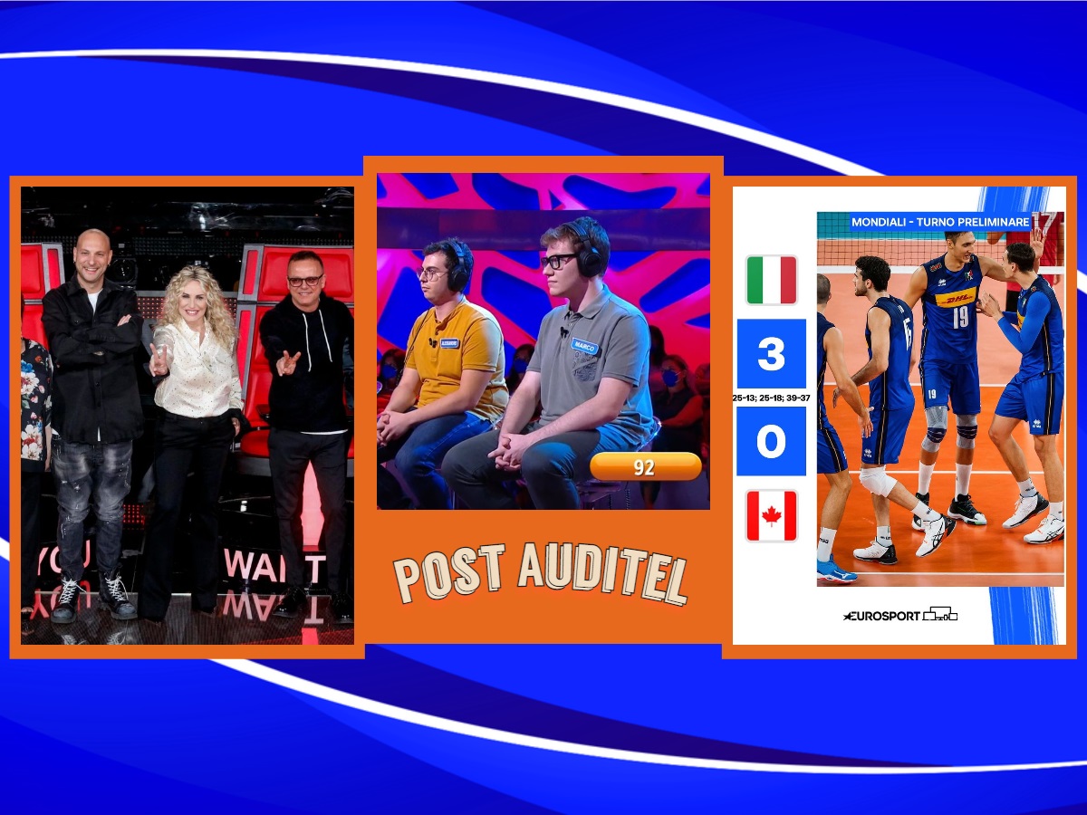 AscoltiTV 27 agosto 2022: The Voice Senior, Se son rose, Italia vs Canada, Guardia del corpo, Giù la testa, anticipi choc di Serie A