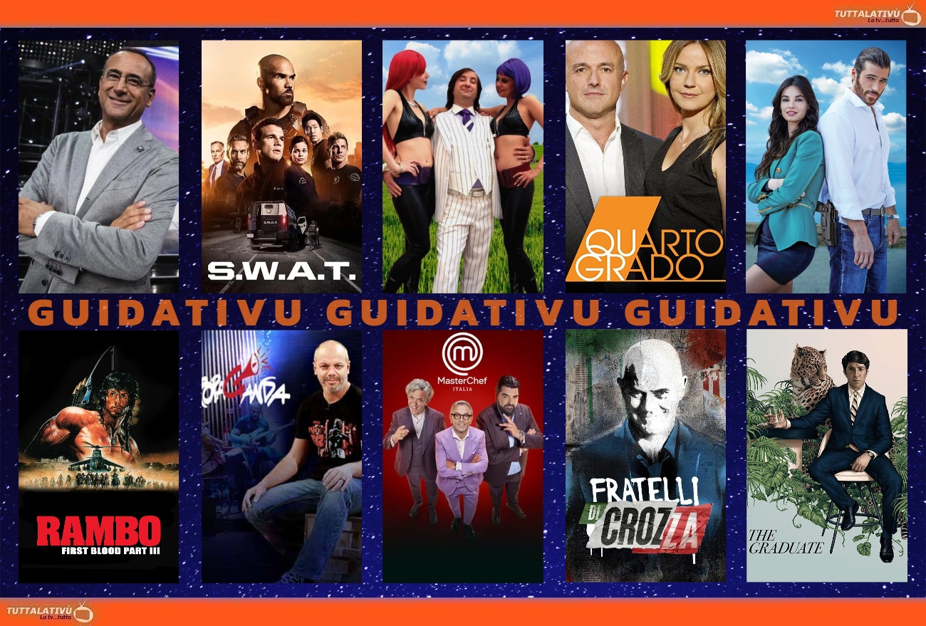 GuidaTV 14 Ottobre 2022: Tale e Quale Show, Viola come il mare, Quarto Grado, Propaganda Live, Crozza, SWAT, Rambo 3, Il laureato