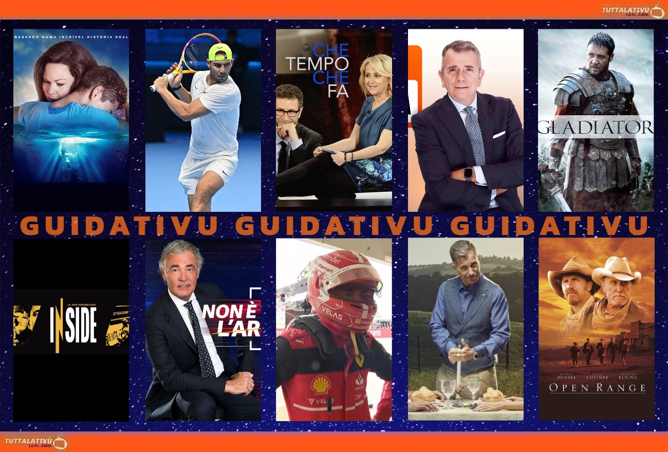 GuidaTV 13 Novembre 2022: Atto di fede vs Il Gladiatore, Che tempo che fa, Nadal vs Fritz, il GP del Brasile di F1, Inside, Terra di confine